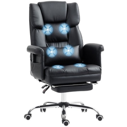 Homcom Silla De Oficina Con 6 Puntos De Masaje Reposapiés Retráctil Negro