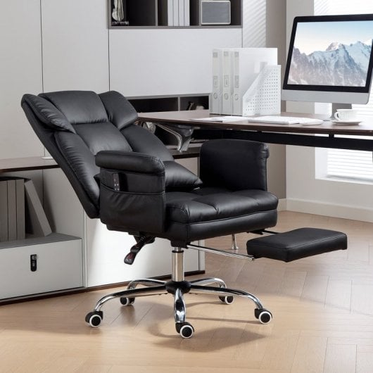 Homcom Silla De Oficina Con 6 Puntos De Masaje Reposapiés Retráctil Negro