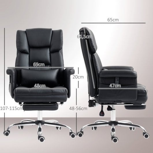 Homcom Silla De Oficina Con 6 Puntos De Masaje Reposapiés Retráctil Negro
