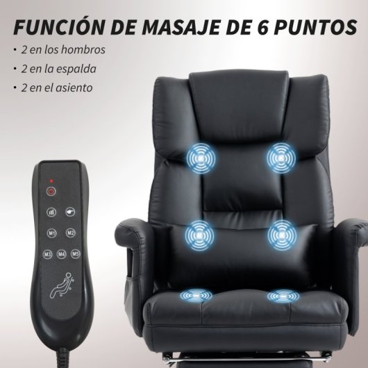 Homcom Silla De Oficina Con 6 Puntos De Masaje Reposapiés Retráctil Negro