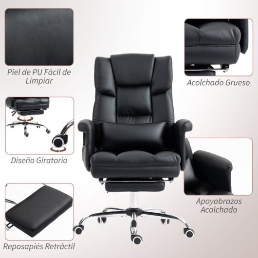 Homcom Silla De Oficina Con 6 Puntos De Masaje Reposapiés Retráctil Negro