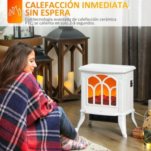 Homcom Chimenea Eléctrica De Pie 750/1500 W Área De Cobertura 15-20 M² Blanco