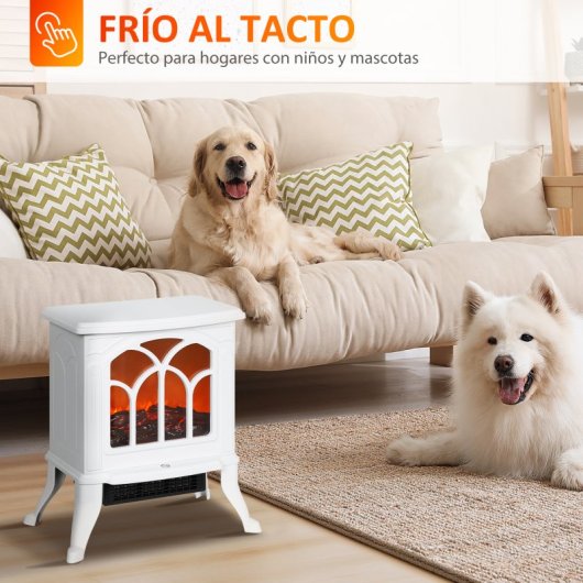 Homcom Chimenea Eléctrica De Pie 750/1500 W Área De Cobertura 15-20 M² Blanco