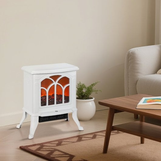 Homcom Chimenea Eléctrica De Pie 750/1500 W Área De Cobertura 15-20 M² Blanco
