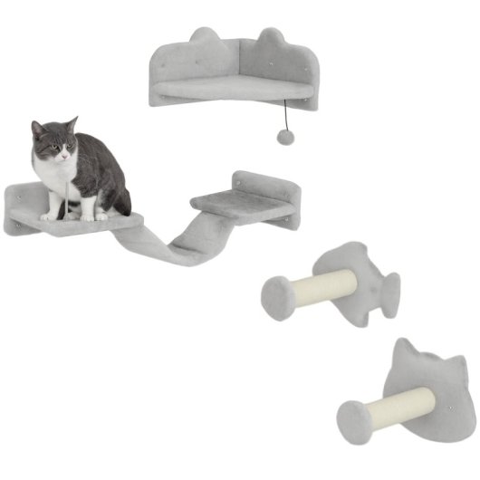 Pawhut Juego De Pared De Escalada Para Gatos De 4 Piezas Con Plataformas Gris