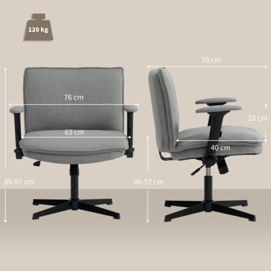 Homcom Silla De Oficina Piernas Cruzadas Con Reposabrazos Abatible Gris