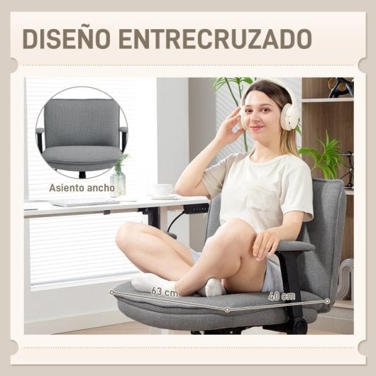 Homcom Silla De Oficina Piernas Cruzadas Con Reposabrazos Abatible Gris