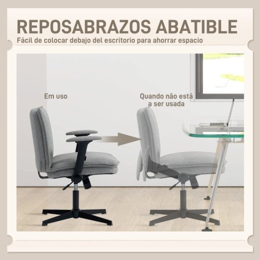 Homcom Silla De Oficina Piernas Cruzadas Con Reposabrazos Abatible Gris