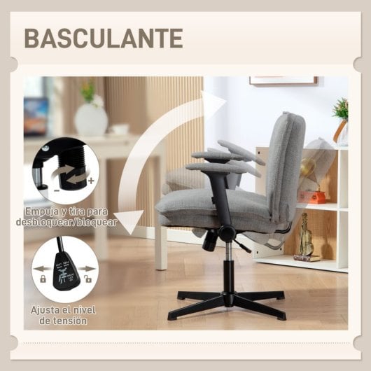 Homcom Silla De Oficina Piernas Cruzadas Con Reposabrazos Abatible Gris