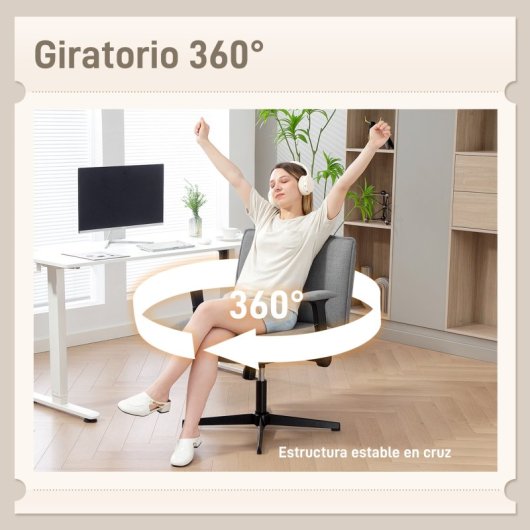 Homcom Silla De Oficina Piernas Cruzadas Con Reposabrazos Abatible Gris