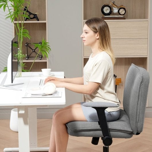 Homcom Silla De Oficina Piernas Cruzadas Con Reposabrazos Abatible Gris