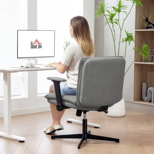 Homcom Silla De Oficina Piernas Cruzadas Con Reposabrazos Abatible Gris
