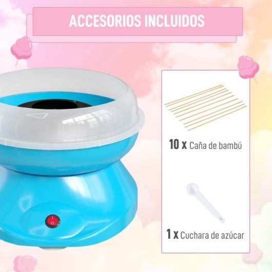 Homcom Máquina De Algodón De Azúcar 450w-550w Con 10 Palitos Para Fiestas Azul