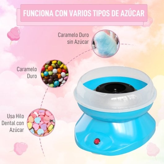 Homcom Máquina De Algodón De Azúcar 450w-550w Con 10 Palitos Para Fiestas Azul