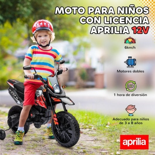 Aiyaplay Moto Eléctrica Para Niños 12v Con Licencia Aprilia Rojo