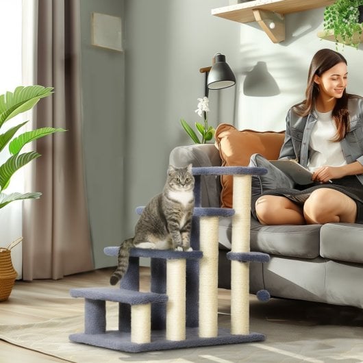 Pawhut Escalera Para Gatos 4 Niveles Cubierto De Suave Franela 60x40x64 Cm Gris