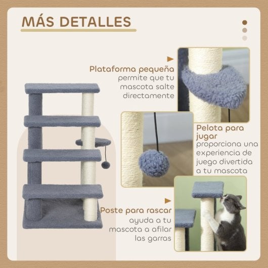 Pawhut Escalera Para Gatos 4 Niveles Cubierto De Suave Franela 60x40x64 Cm Gris