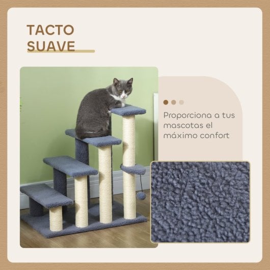 Pawhut Escalera Para Gatos 4 Niveles Cubierto De Suave Franela 60x40x64 Cm Gris