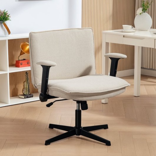 Homcom Silla De Oficina Piernas Cruzadas Con Reposabrazos Abatible Crema