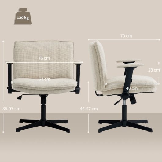 Homcom Silla De Oficina Piernas Cruzadas Con Reposabrazos Abatible Crema