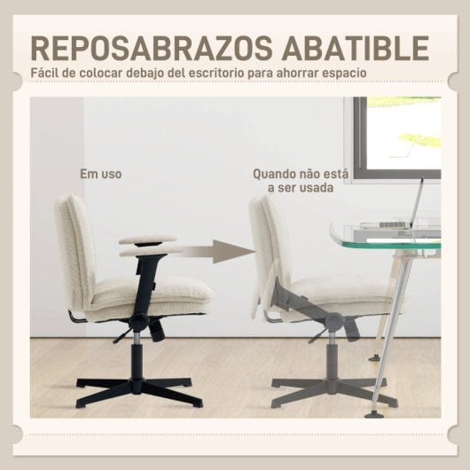 Homcom Silla De Oficina Piernas Cruzadas Con Reposabrazos Abatible Crema