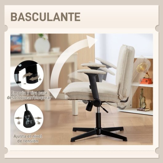 Homcom Silla De Oficina Piernas Cruzadas Con Reposabrazos Abatible Crema