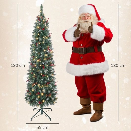 Homcom Árbol De Navidad Estrecho 180 Cm Con Luces Led Ramas Piñas Y Soporte