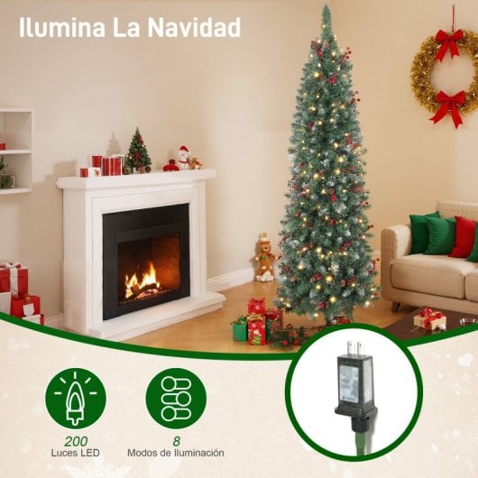 Homcom Árbol De Navidad Estrecho 180 Cm Con Luces Led Ramas Piñas Y Soporte