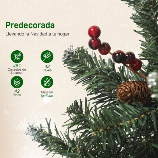 Homcom Árbol De Navidad Estrecho 180 Cm Con Luces Led Ramas Piñas Y Soporte