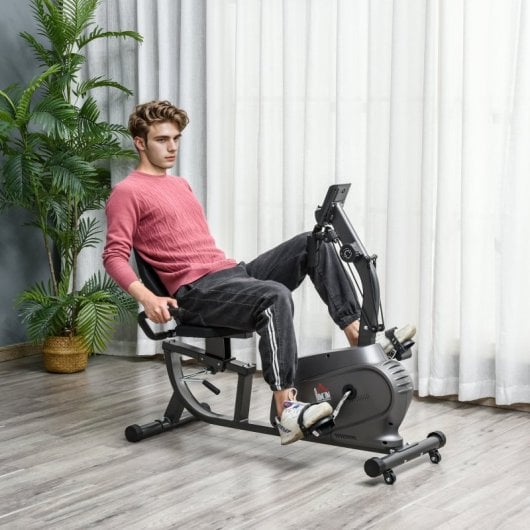 Homcom Bicicleta Estática Con Respaldo De 8 Niveles De Resistencia Con Volante