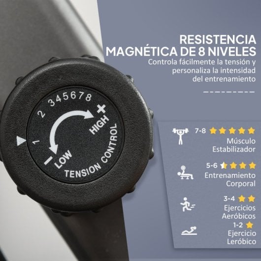 Homcom Bicicleta Estática Con Respaldo De 8 Niveles De Resistencia Con Volante