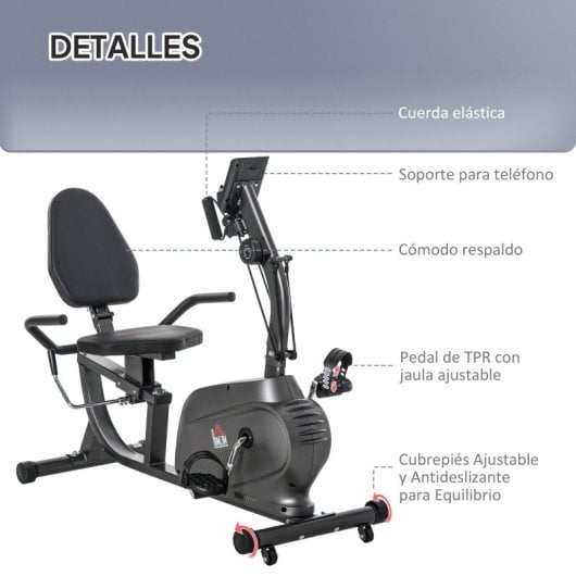 Homcom Bicicleta Estática Con Respaldo De 8 Niveles De Resistencia Con Volante