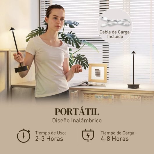 Homcom Juego De 2 Lámparas De Mesa Recargables Regulables Con Control Táctil