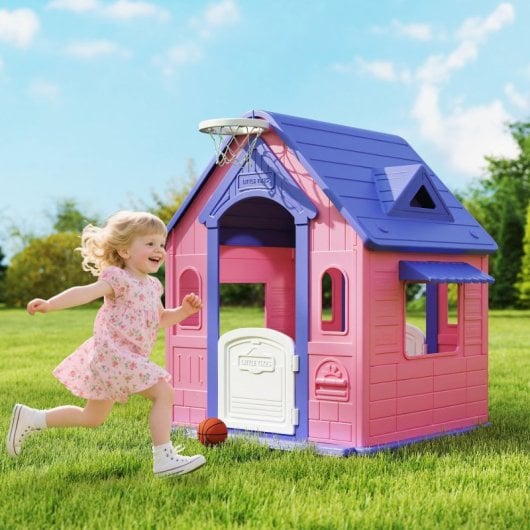 Aiyaplay Casita Infantil Exterior E Interior 3 En 1 Rosa Y Morado