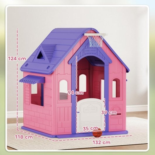 Aiyaplay Casita Infantil Exterior E Interior 3 En 1 Rosa Y Morado