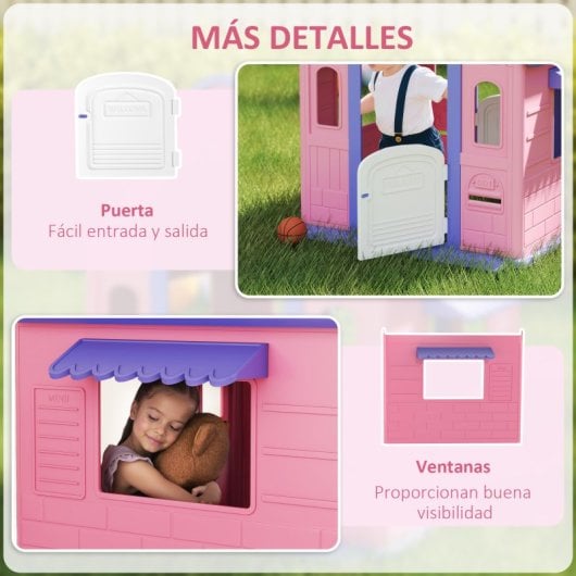 Aiyaplay Casita Infantil Exterior E Interior 3 En 1 Rosa Y Morado