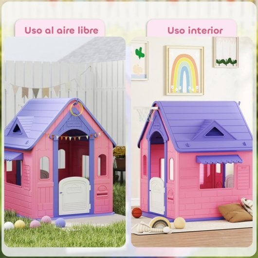 Aiyaplay Casita Infantil Exterior E Interior 3 En 1 Rosa Y Morado
