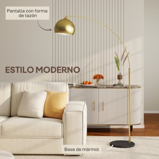 Homcom Lámpara De Pie Arco Altura Ajustable 110-115x35x170-180 Cm Dorado Y Negro
