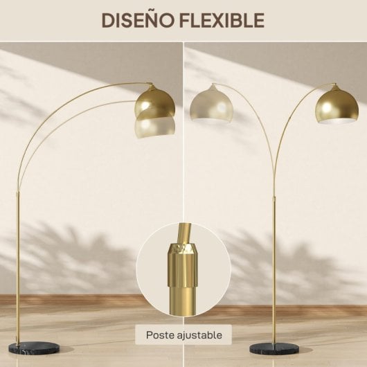 Homcom Lámpara De Pie Arco Altura Ajustable 110-115x35x170-180 Cm Dorado Y Negro