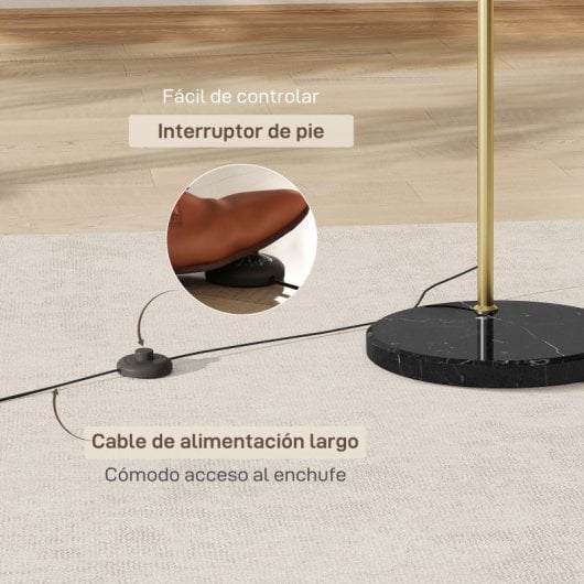 Homcom Lámpara De Pie Arco Altura Ajustable 110-115x35x170-180 Cm Dorado Y Negro