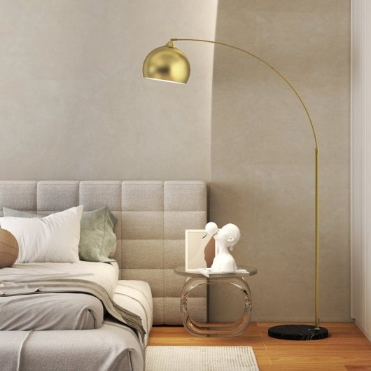Homcom Lámpara De Pie Arco Altura Ajustable 110-115x35x170-180 Cm Dorado Y Negro