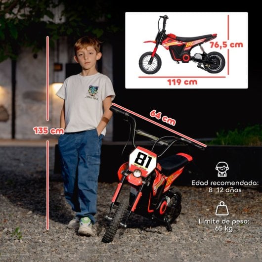 Aiyaplay Moto Eléctrica Para Niños 24v Motor 250w Velocidad De 6-16km/h Rojo