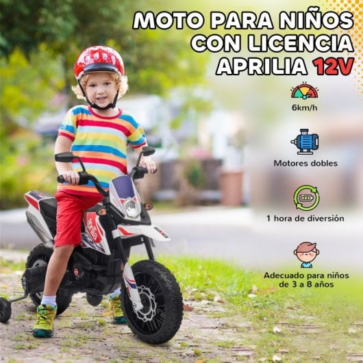 Aiyaplay Moto Eléctrica Para Niños 12v Con Licencia Aprilia Blanco