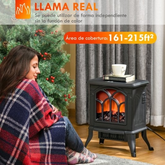 Homcom Chimenea Eléctrica De Pie 750/1500 W Área De Cobertura 15-20 M² Negro