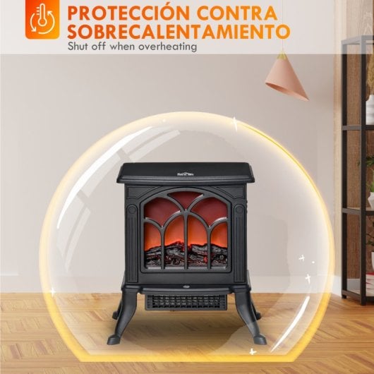Homcom Chimenea Eléctrica De Pie 750/1500 W Área De Cobertura 15-20 M² Negro