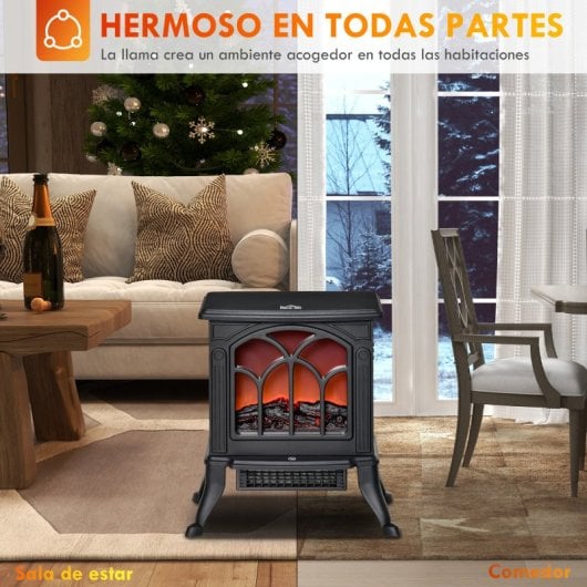 Homcom Chimenea Eléctrica De Pie 750/1500 W Área De Cobertura 15-20 M² Negro