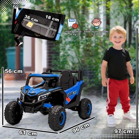Aiyaplay Coche Eléctrico Para Niños 12v Con 2 Motores Control Remoto Azul