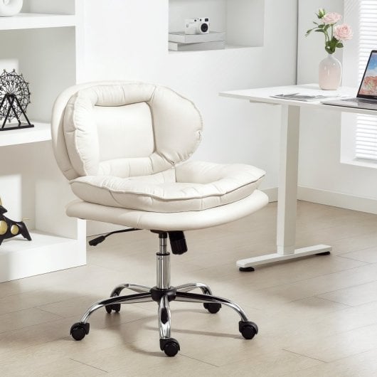 Homcom Silla De Oficina Con Piernas Cruzadas Asiento Ancho Gris Claro