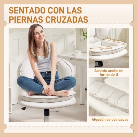 Homcom Silla De Oficina Con Piernas Cruzadas Asiento Ancho Gris Claro