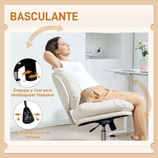 Homcom Silla De Oficina Con Piernas Cruzadas Asiento Ancho Gris Claro